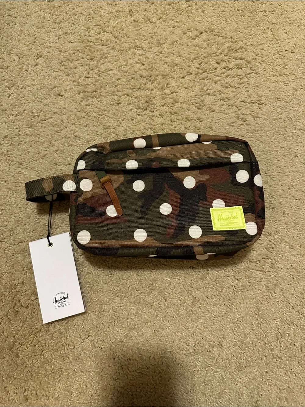 Herschel Camo & White Polka Dot Travel Pouch
